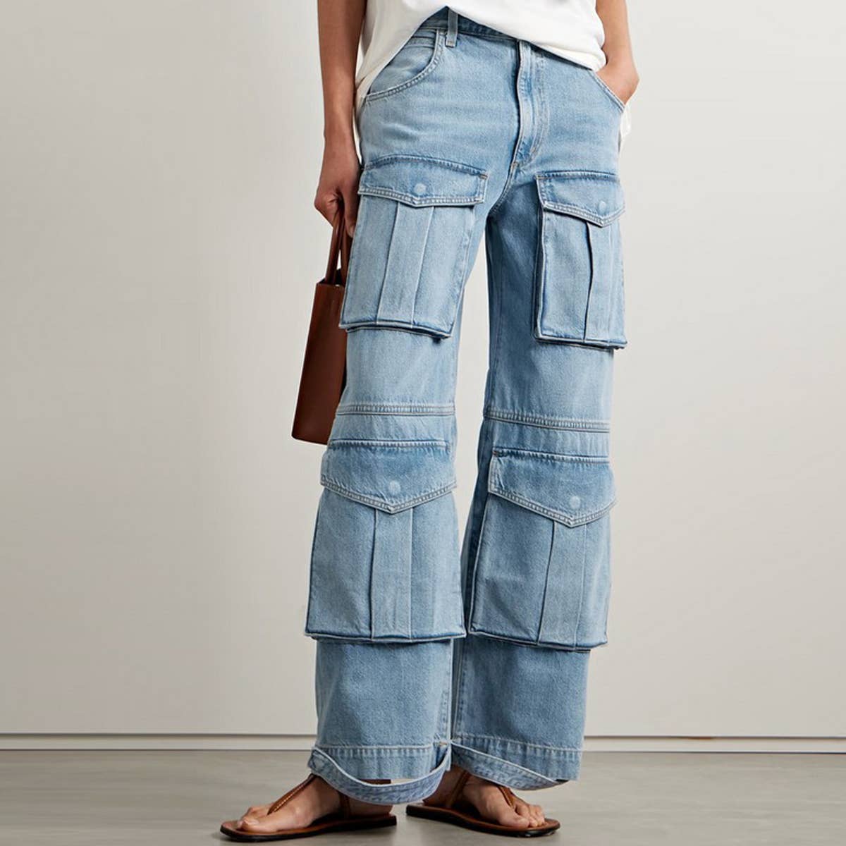 MID RISE MULTI POCKET DESIGN STRAIGHT LEG JEANS