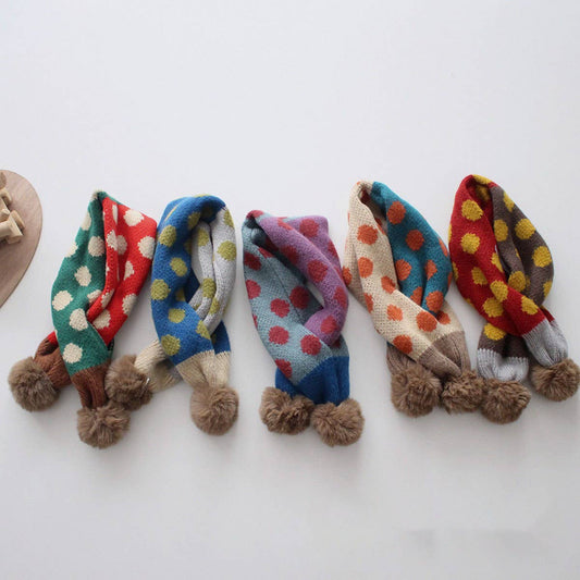 Colorful Polka Dot Knitted Scarf - Kids Neck Scarf