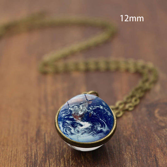 EARTH PATTERN CRYSTAL GLASS BALL PENDANT NECKLACE