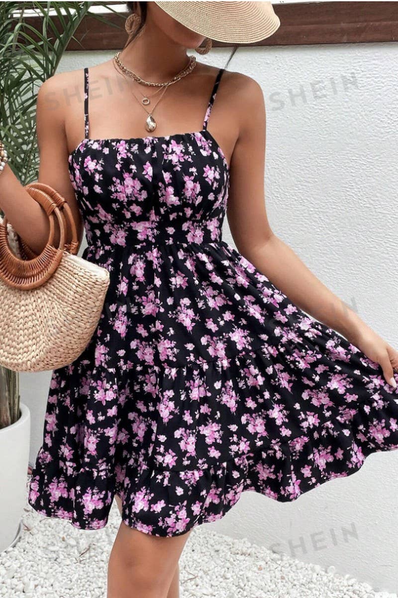 CWDSD8285_FRENCH STRAP SLEEVELESS WAIST CAKE DRESS