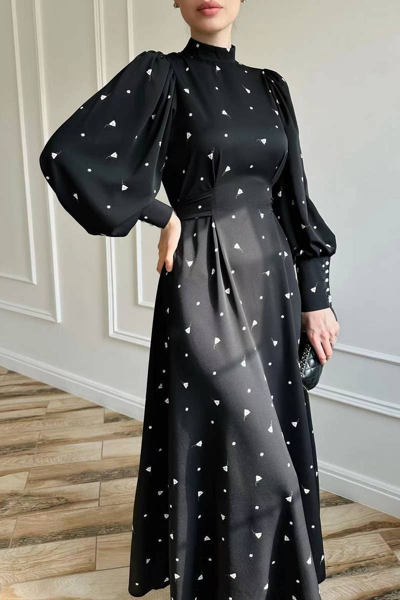 CWDMD01224_HEART-SHAPED PRINT ELEGANT RETRO EVENING DRESS