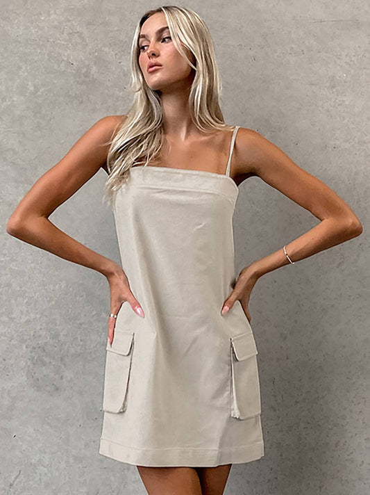 Elegant solid color tie strap cami dress
