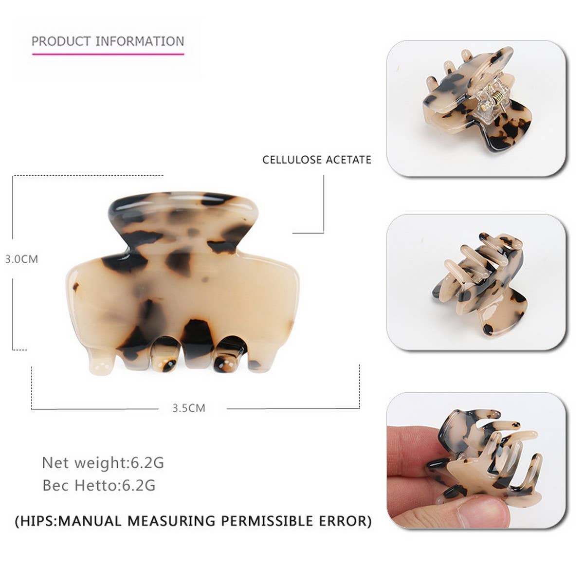 Mini Geometric Acetate Hair Claw, Simple Bang Clip