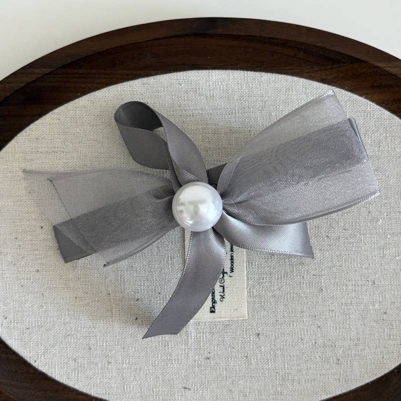 Elegant net gauze pearl bow hair clip