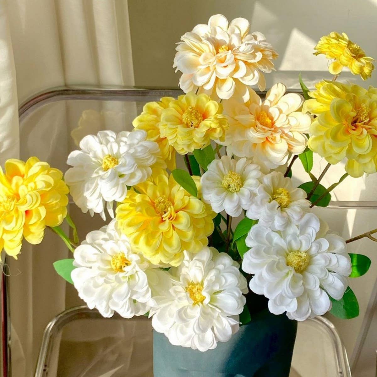 Faux Long-Stem Marigold Peony Flower for Decor