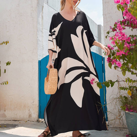 PRINTED BATSLEEVE GOWN LOOSE DRESS BIKINI BLOUSE