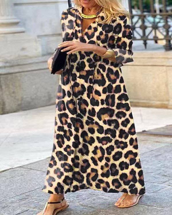 LEOPARD PRINT CASUAL PULLOVER STYLE DRESS