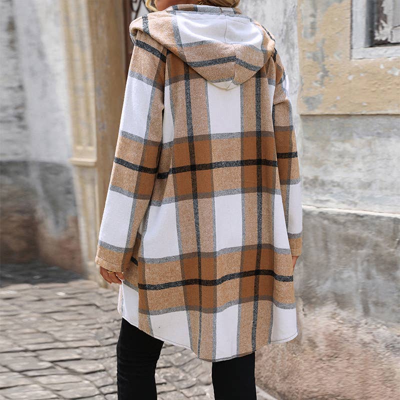 VINTAGE CLASSIC PLAID LONG LOOSE CASUAL HOODIE