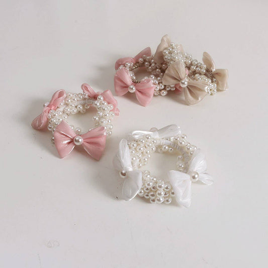 Boho Bow Pearl Scrunchie Sweet Summer Hair Tie_CWAHA6778