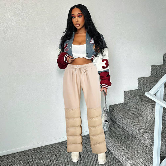 SPLICED COTTON PADDED FASHION CASUAL PANTS