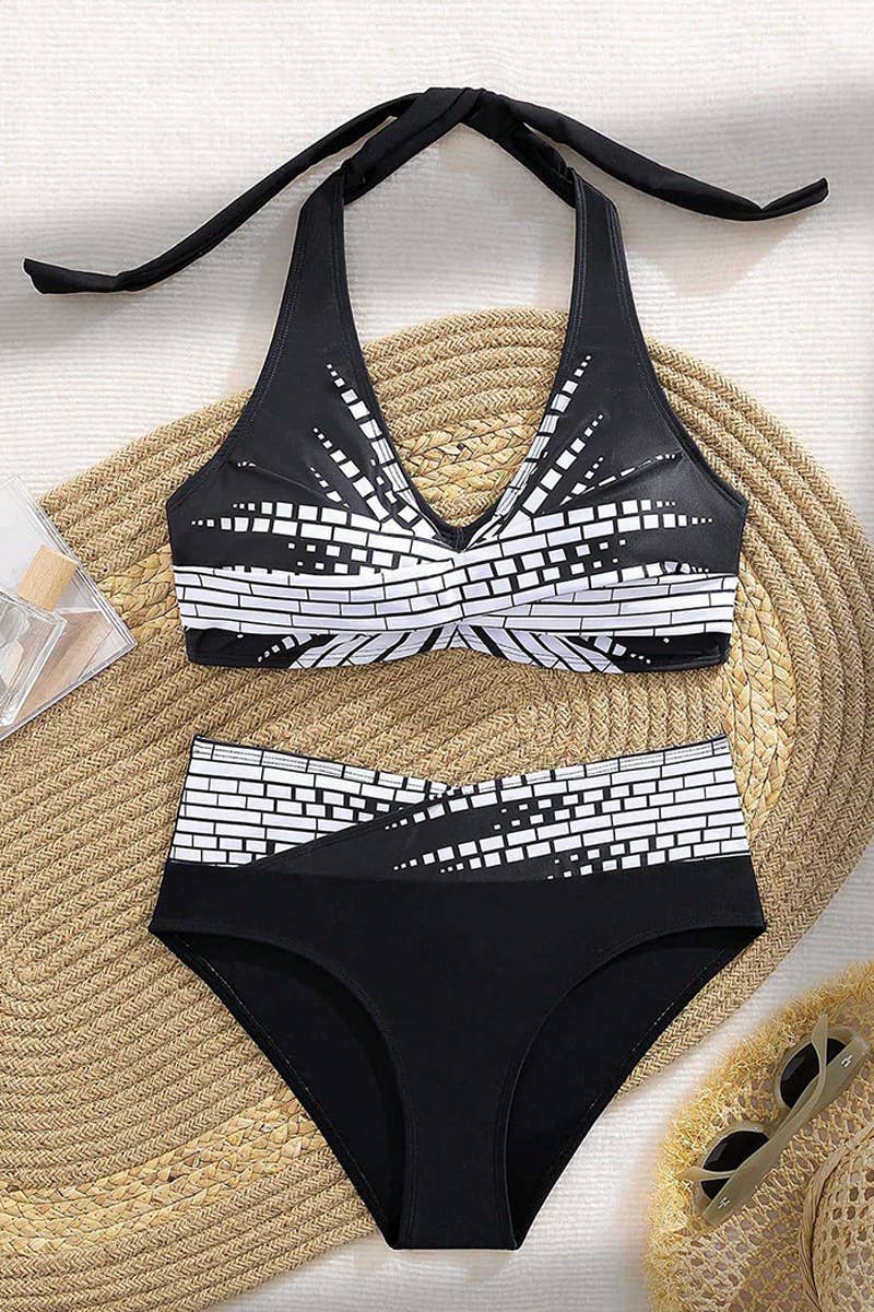 CWMW0843_CASUAL TWO-PIECE CONSERVATIVE SPORTS SWIMSUIT