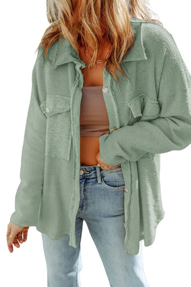 CWOCO1045_LONG SLEEVE JACKET WITH PLUSH POCKET BUTTONS