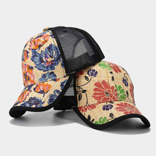 Stylish Floral Straw Cap, Unisex Summer Sun Hat CWAH1576