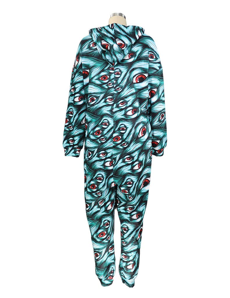 PRINTED HALLOWEEN PARTY BAGGY ROMPER HOODIE