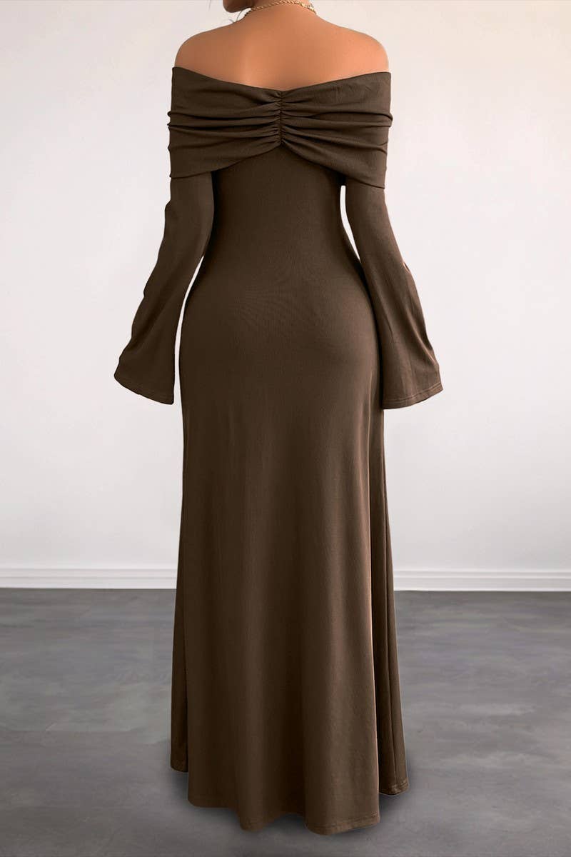 CWDMD6294_SOLID COLOR OFF SHOULDER SLIM DRESS