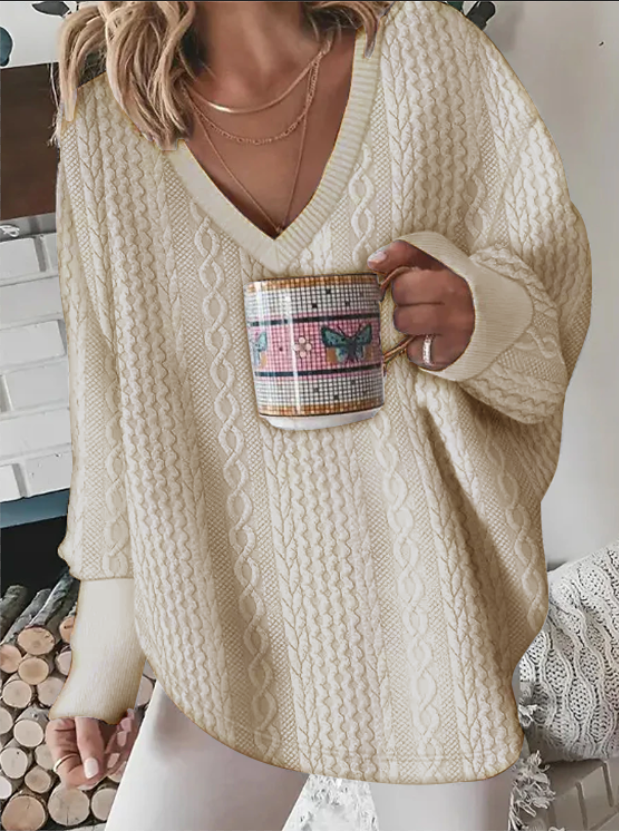 SOLID COLOR KNIT SWEATER V-NECK PULLOVER HOODIE