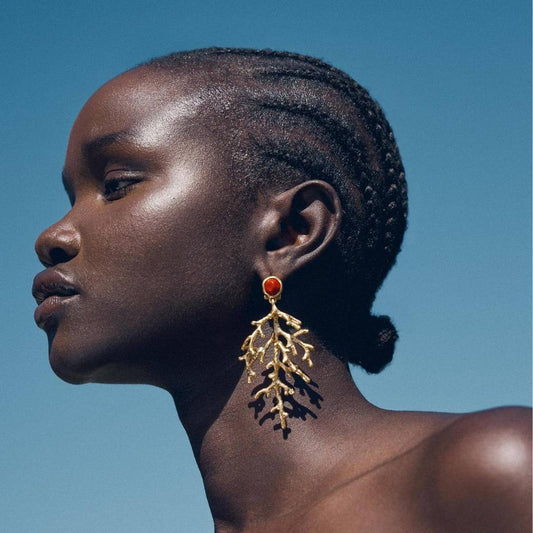 Fashionable Golden Coral Long Earrings