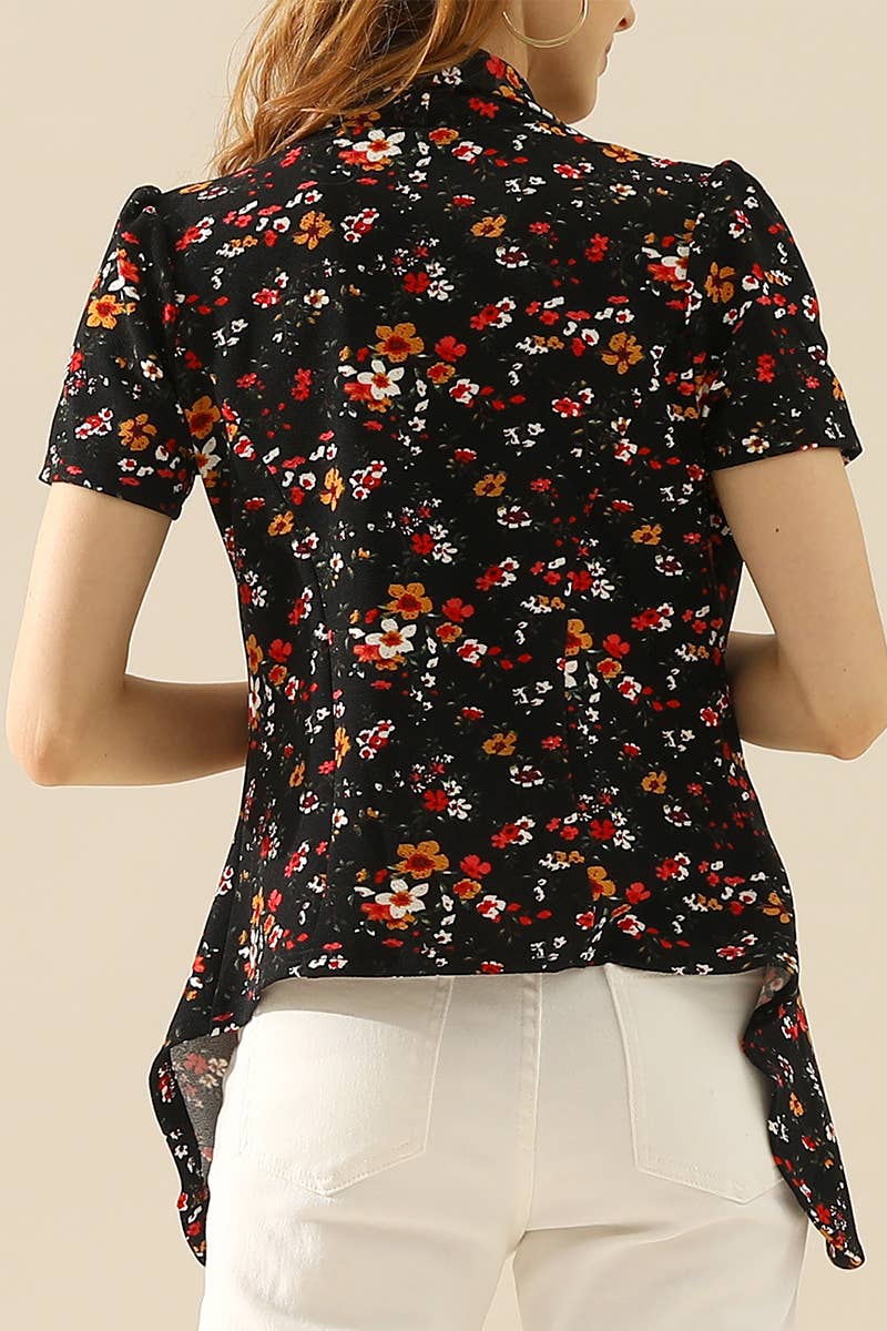 CWOBL095-P_Short Sleeve Open Front Draped Ruffles Blouses