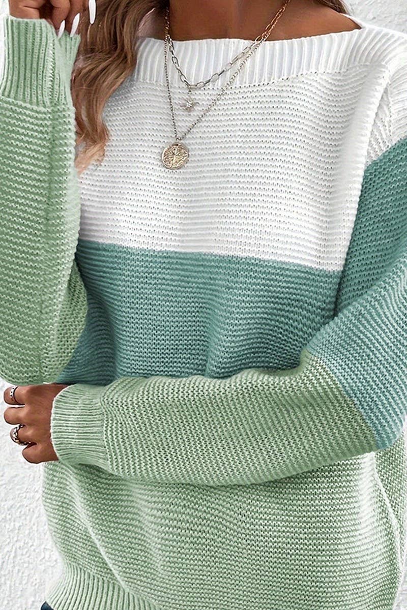 CWOSWL07648_CONTRAST COLOR PANELED CREW NECK KNIT TOP