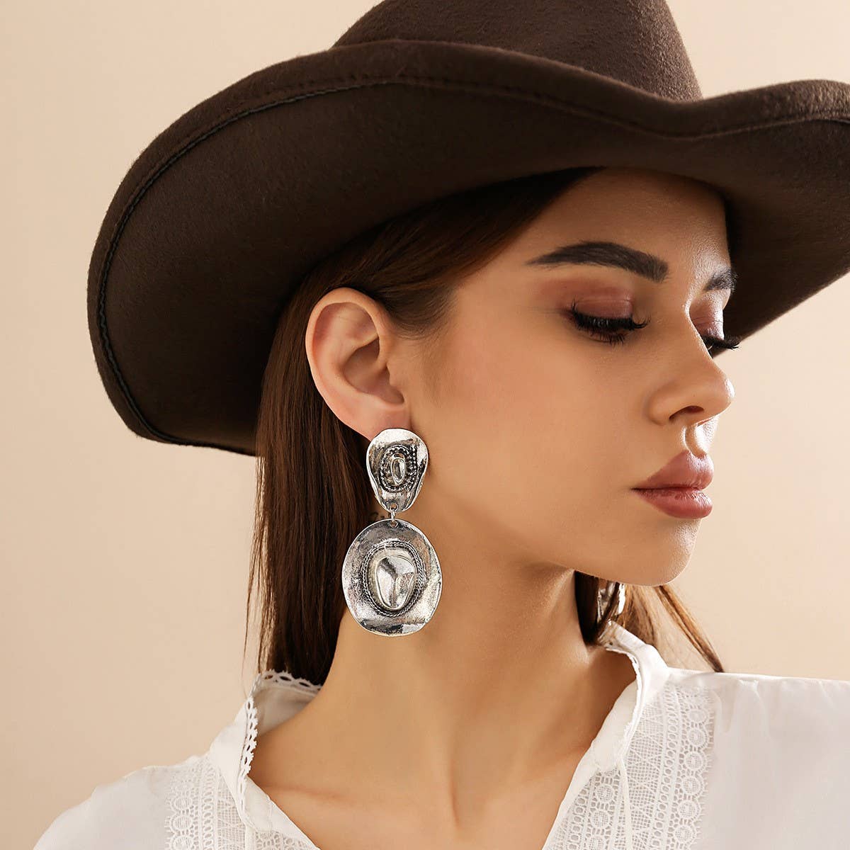 COWBOY STYLE HAT PENDANT EARRINGS