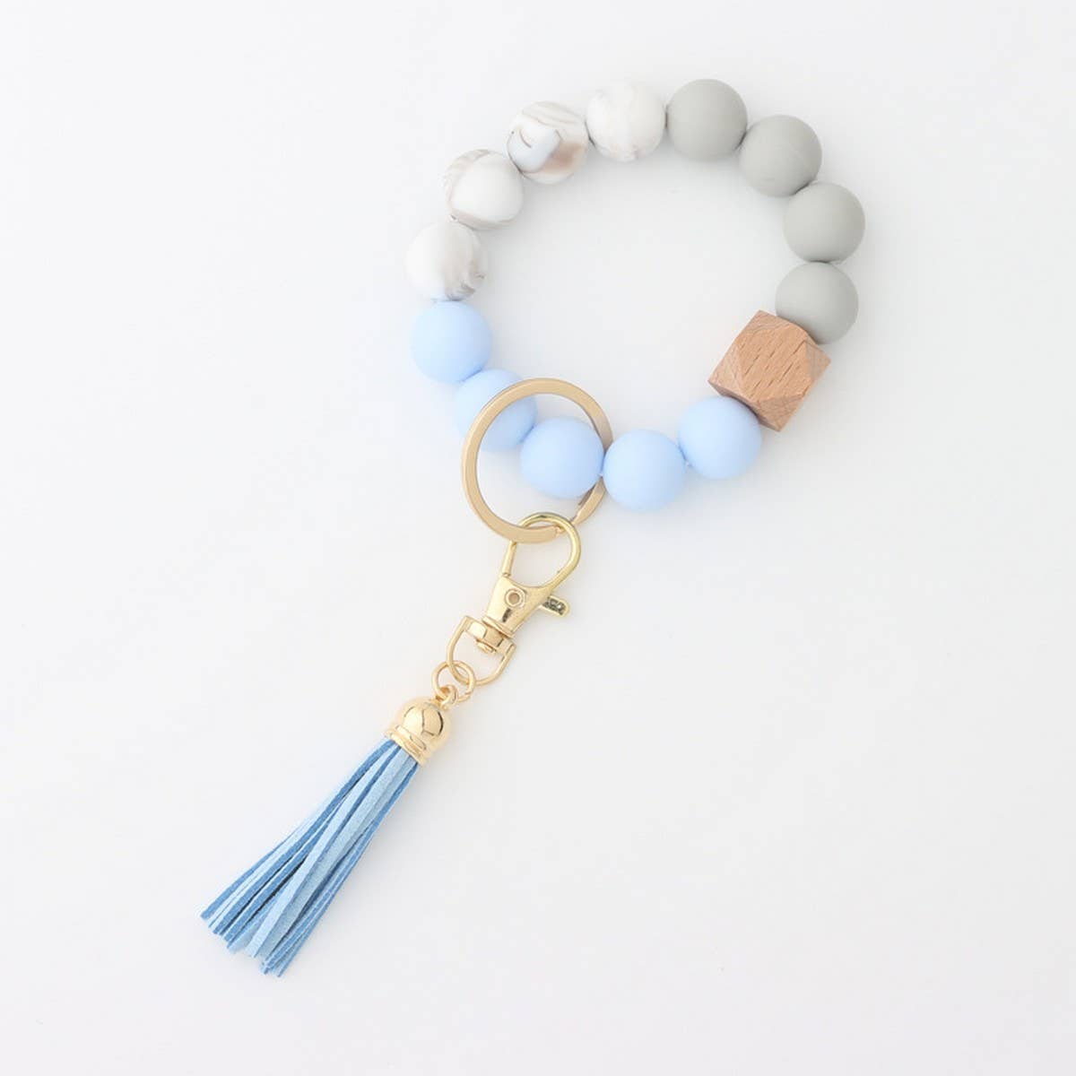 Tassel Bead Keychain Bracelet with Silicone Beads