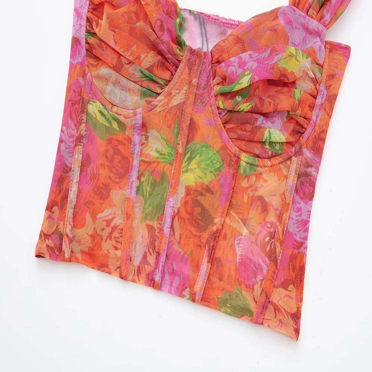 Sheer Corset Tank Top ? Floral Print Chic