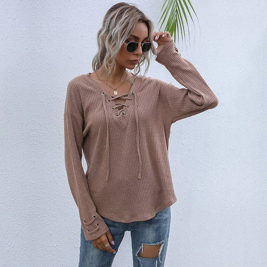 V-Neck Pullover Long-Sleeved Sweater_Cwoswl2570