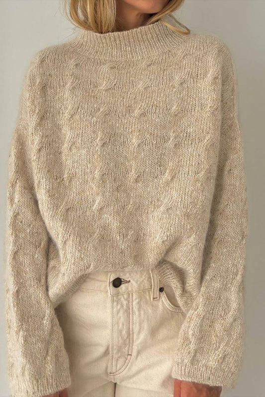 CWOSWL07454_HIGH NECK CASUAL LOOSE CABLE KNIT SWEATER