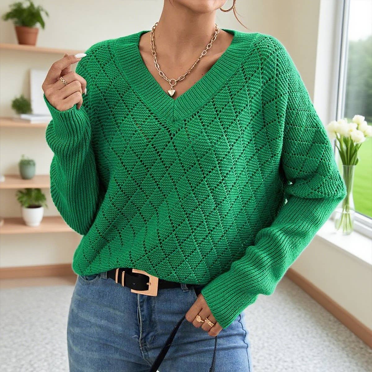 Simple solid-color knitted loose casual sweater