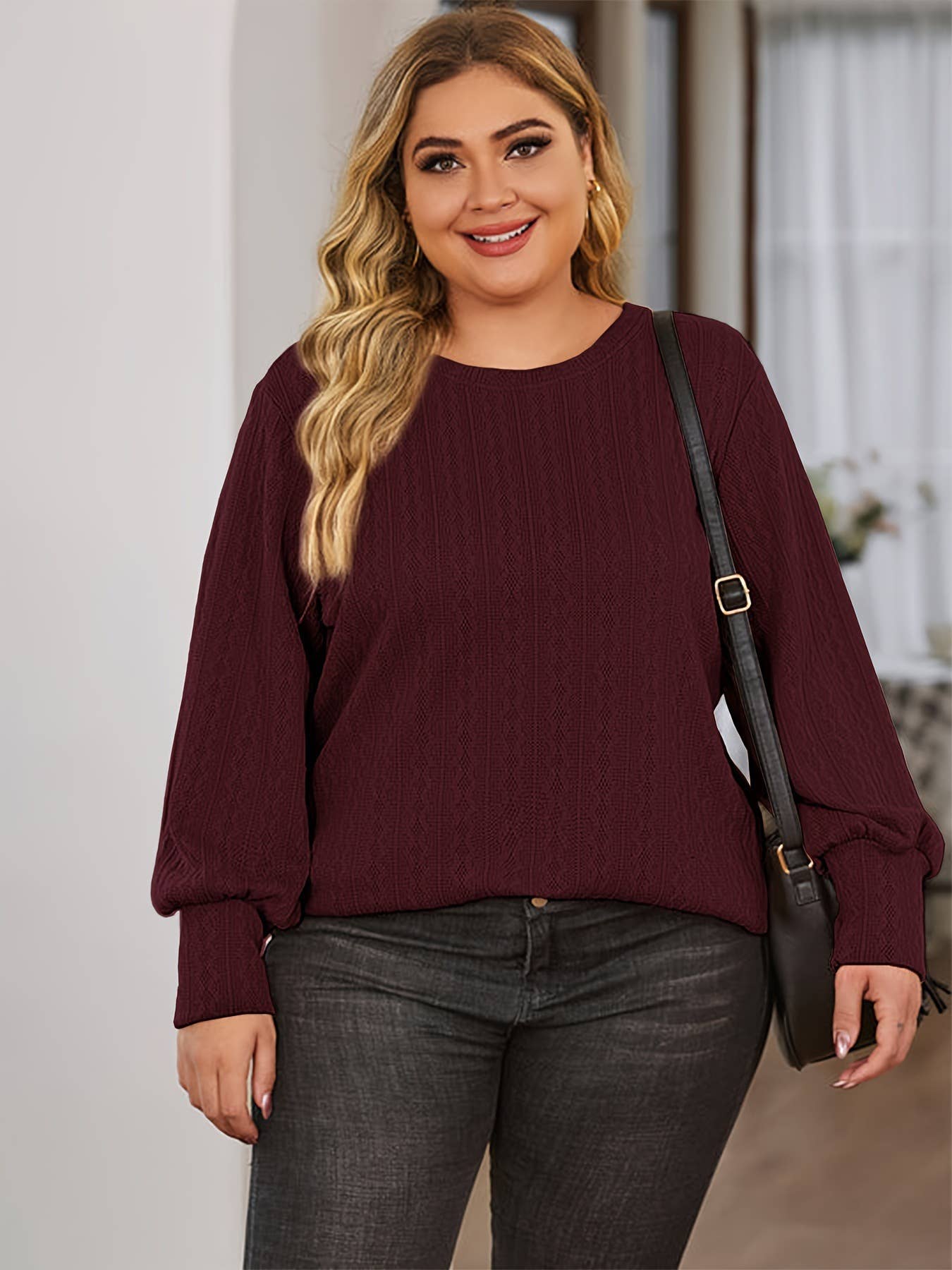 Round-neck fashionable solid-color knit sweater