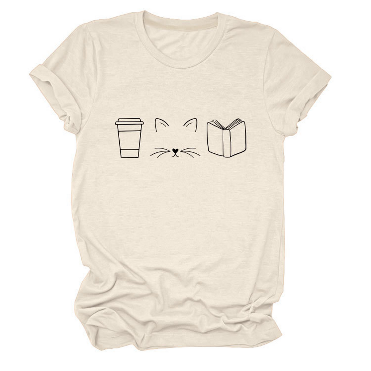 Cute Cat Line Art Tee ? Coffee Cup Print Shirt
