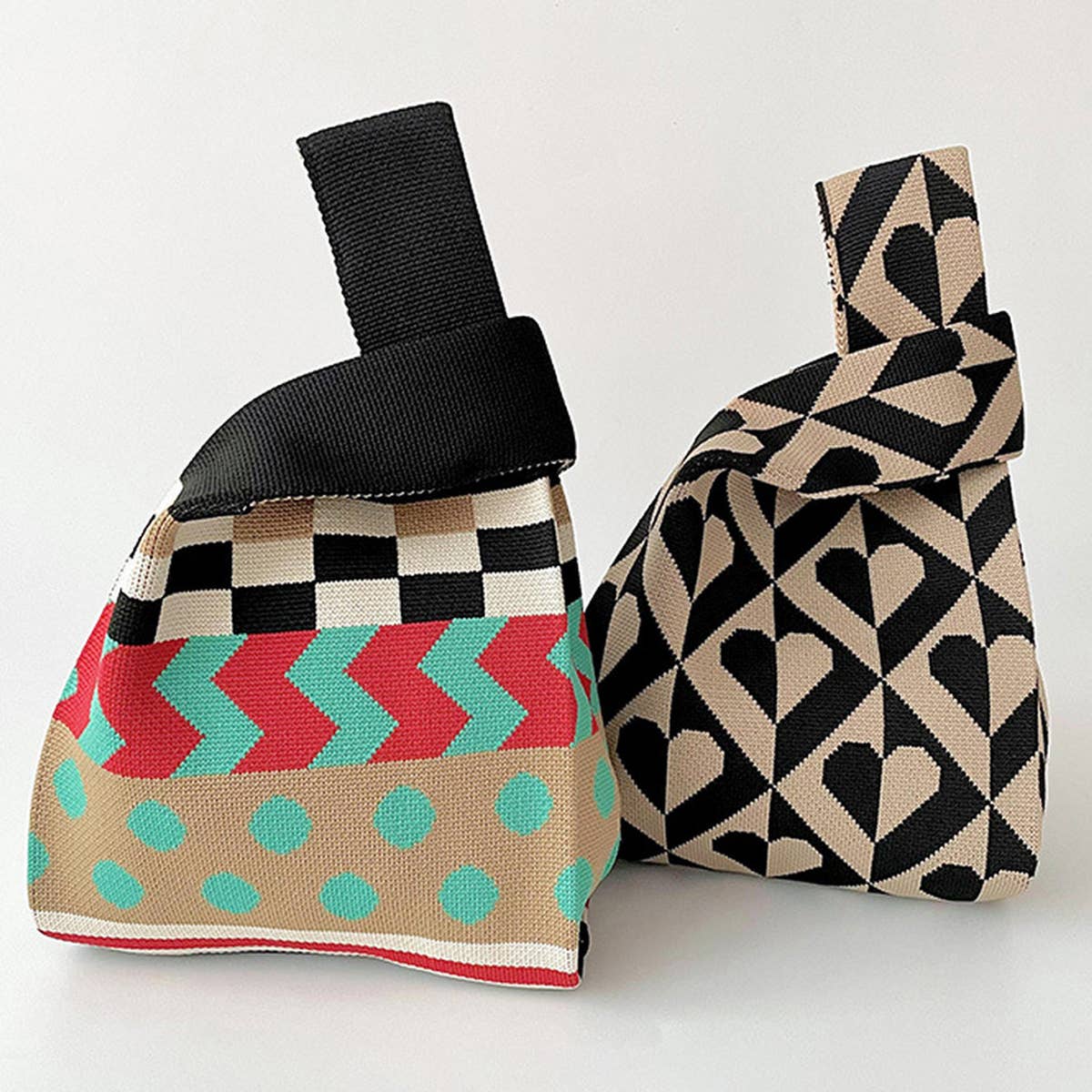 COLOR BLOCK POLKA DOT KNITTED SHOULDER TOTE BAG_CWAB1500