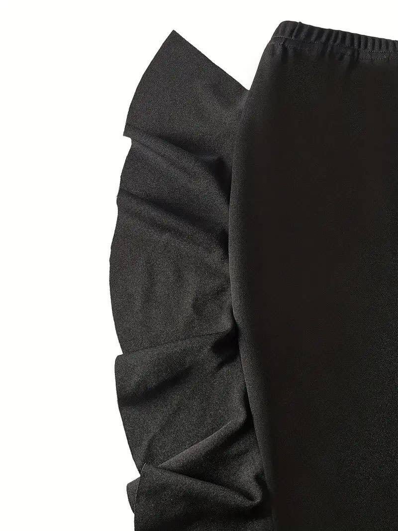 Double side ruffled hem knit skirt in solid color