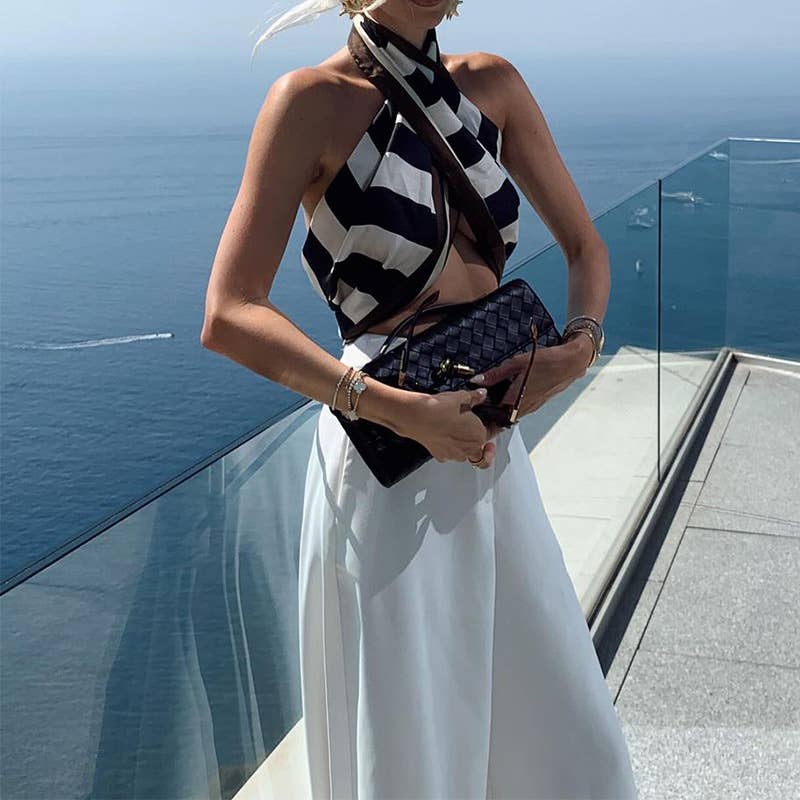 STYLISH SOLID COLOR VACATION STYLE WIDE-LEG PANTS