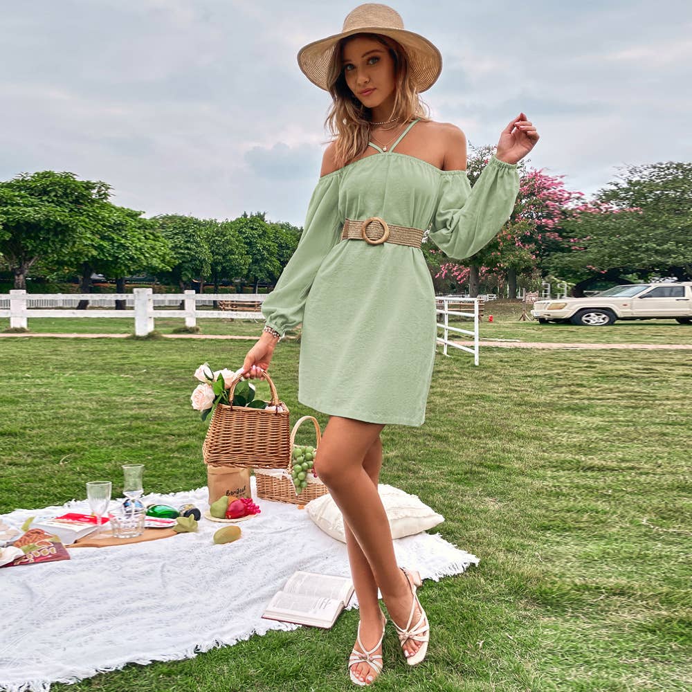 Strapless, strapless, long-sleeved dress