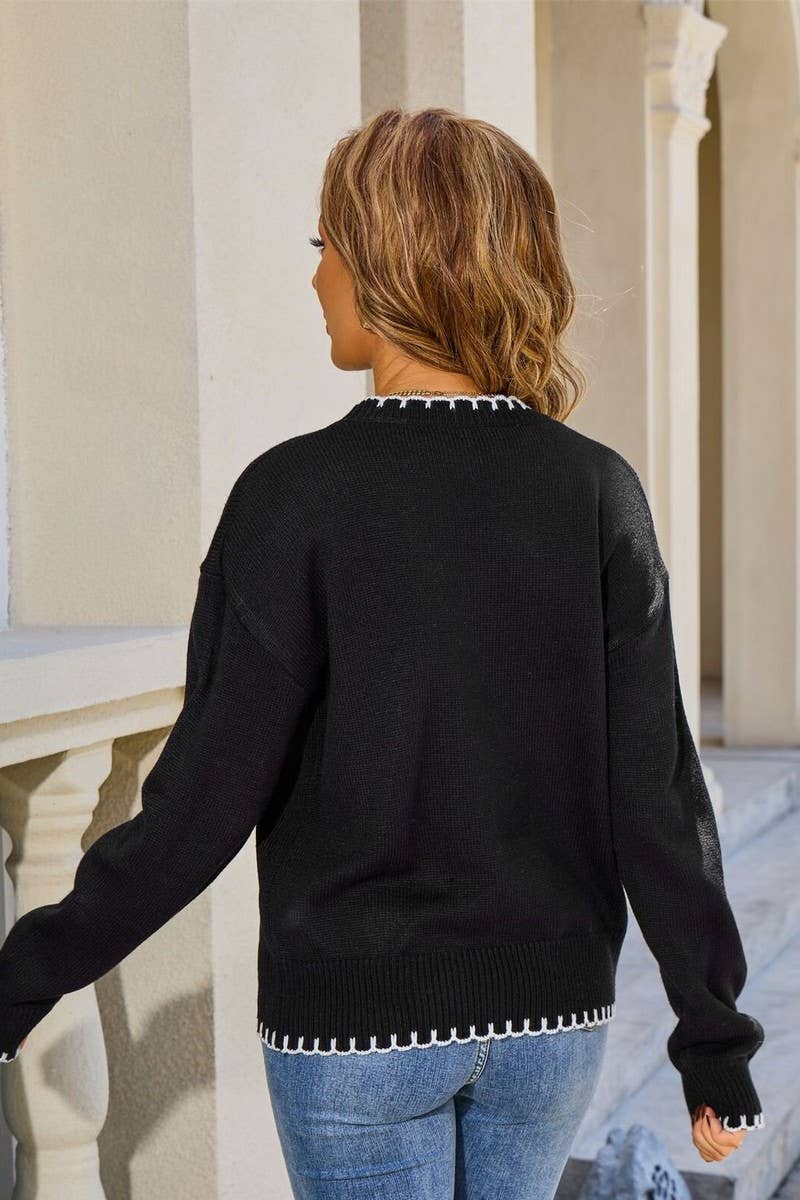 CWOSWL07597_JACQUARD CREW NECK PULLOVER SWEATER