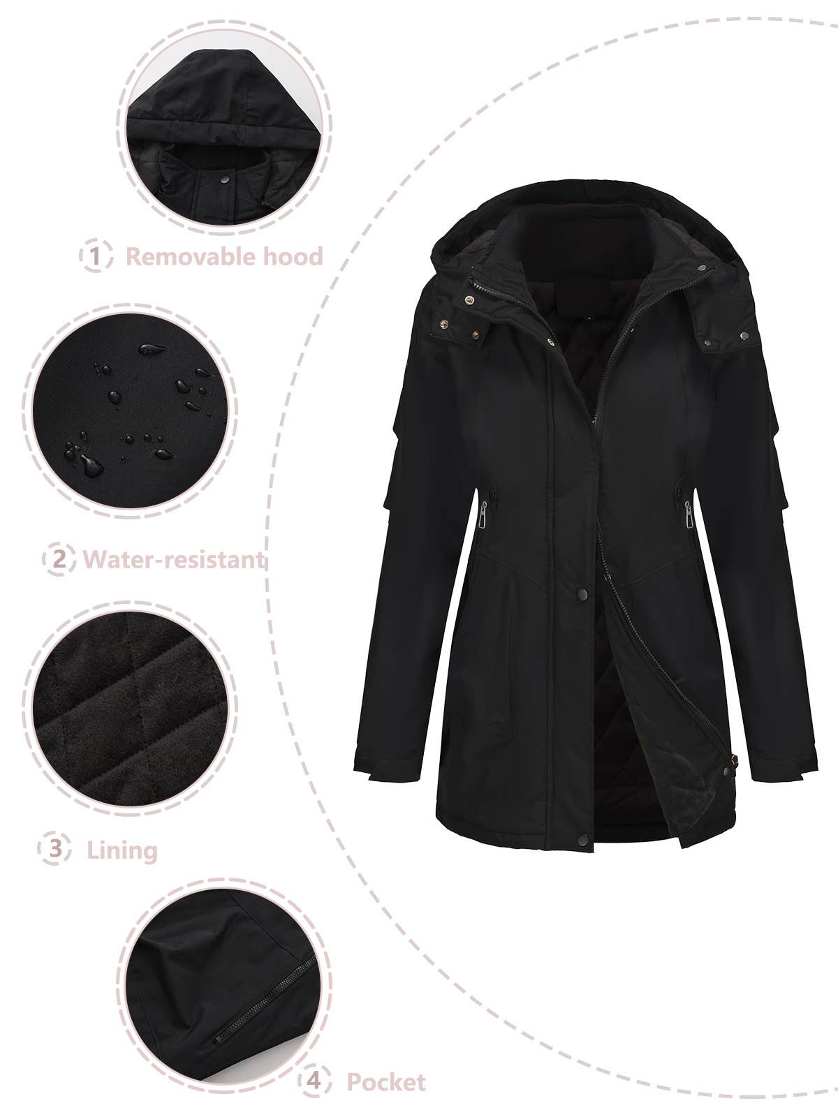 Windproof and warm long hiking jacket