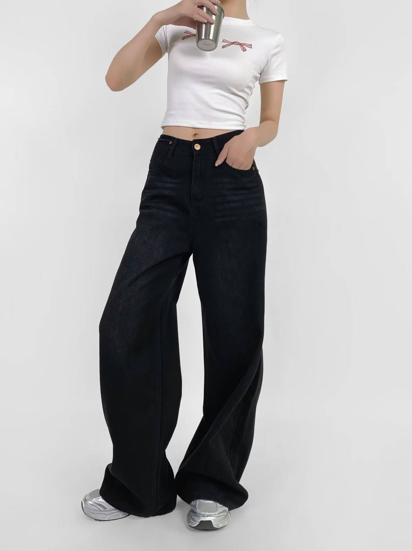 American street blue loose wide-leg jeans