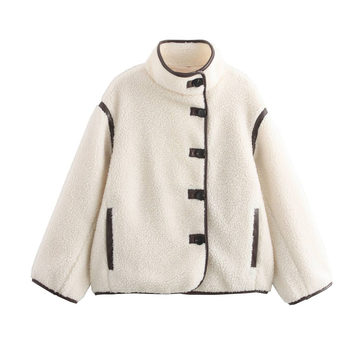 FASHION CASUAL LOOSE LAMB WOOL STAND COLLAR COAT