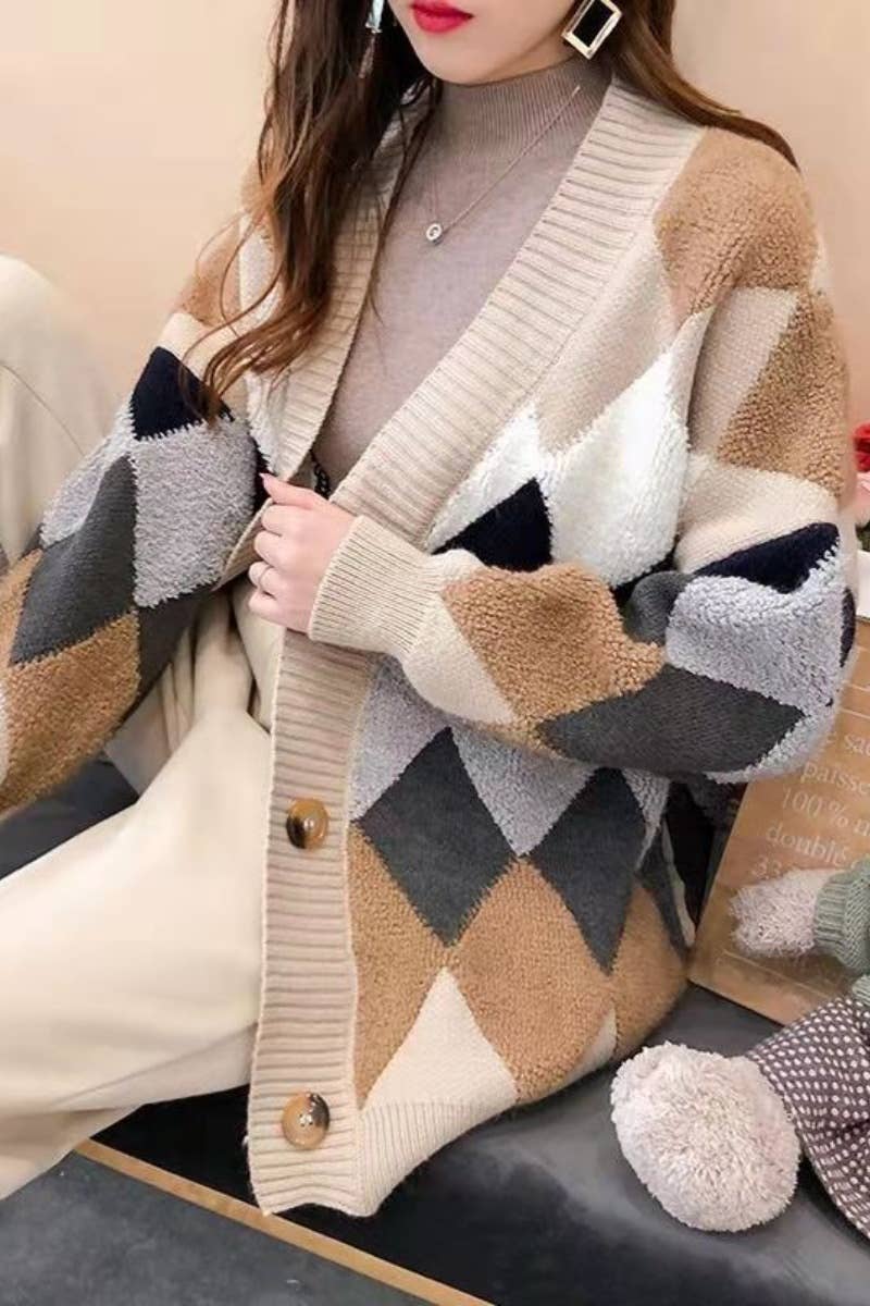 CWOCAL2180_CONTRASTING COLOR LONG SLEEVE BUTTON UP CARDIGAN