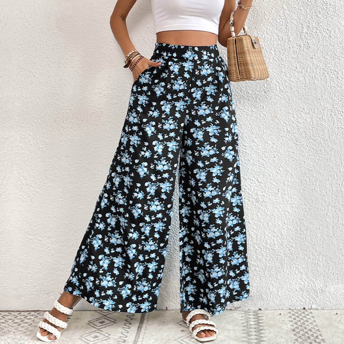 Printed loudspeaker pendant wide-leg pants