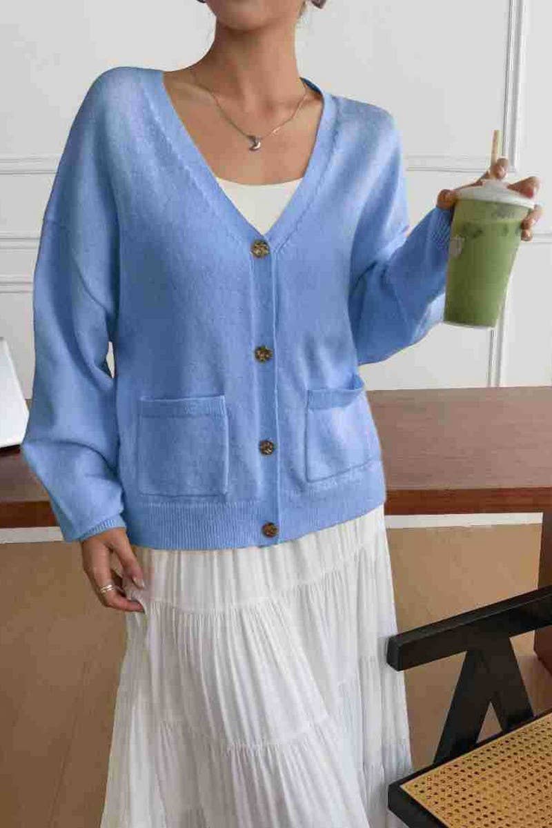 CWOCAL00771_SOLID COLOR V-NECK KNITTED CARDIGAN