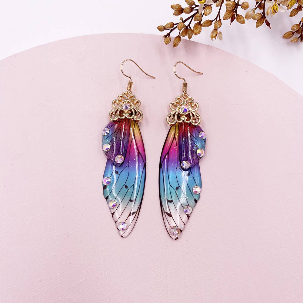 Elegant long earrings with cicada wing wings