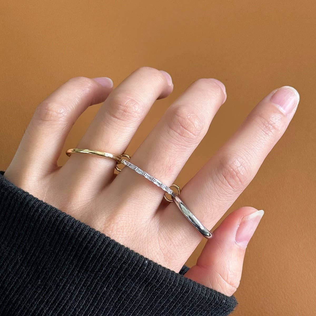 ZIRCON INLAID FASHIONABLE TEMPERAMENT OPEN RING_CWAJE2829