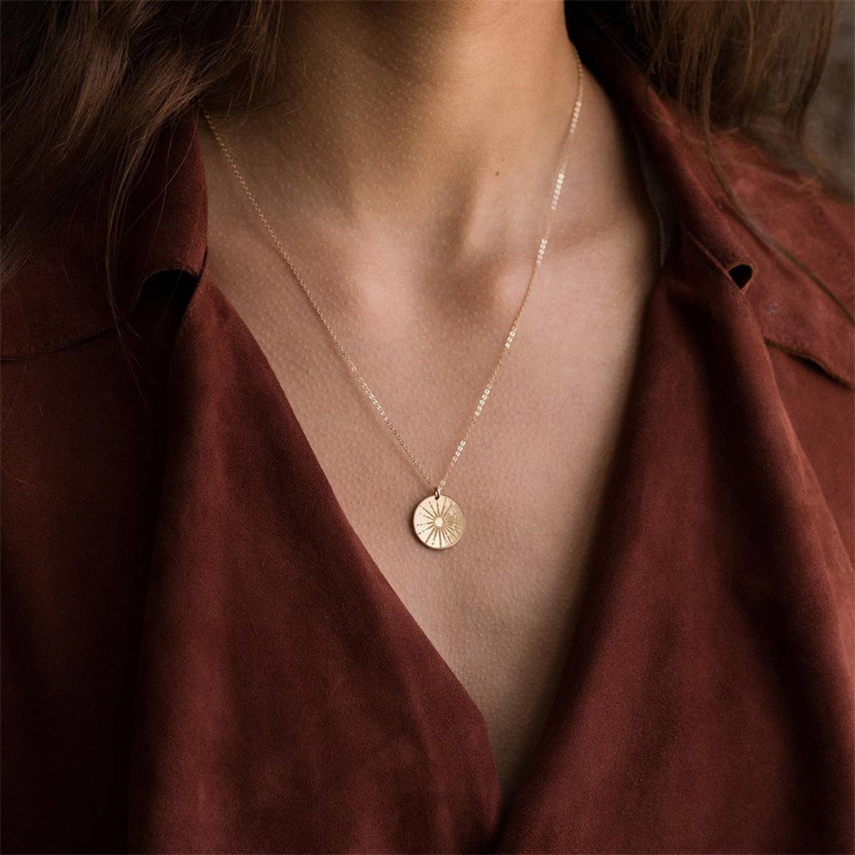 Simple Big Sun Round Pendant Necklace