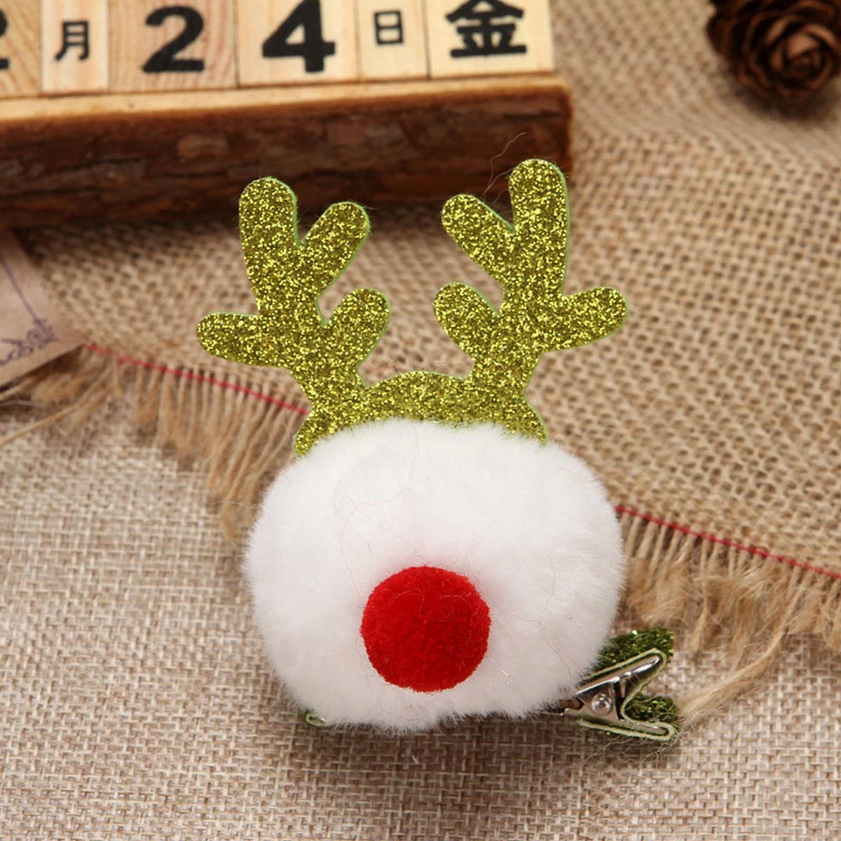 CHRISTMAS CARTOON FUR BALL ELK HAIRPIN HEADDRESS