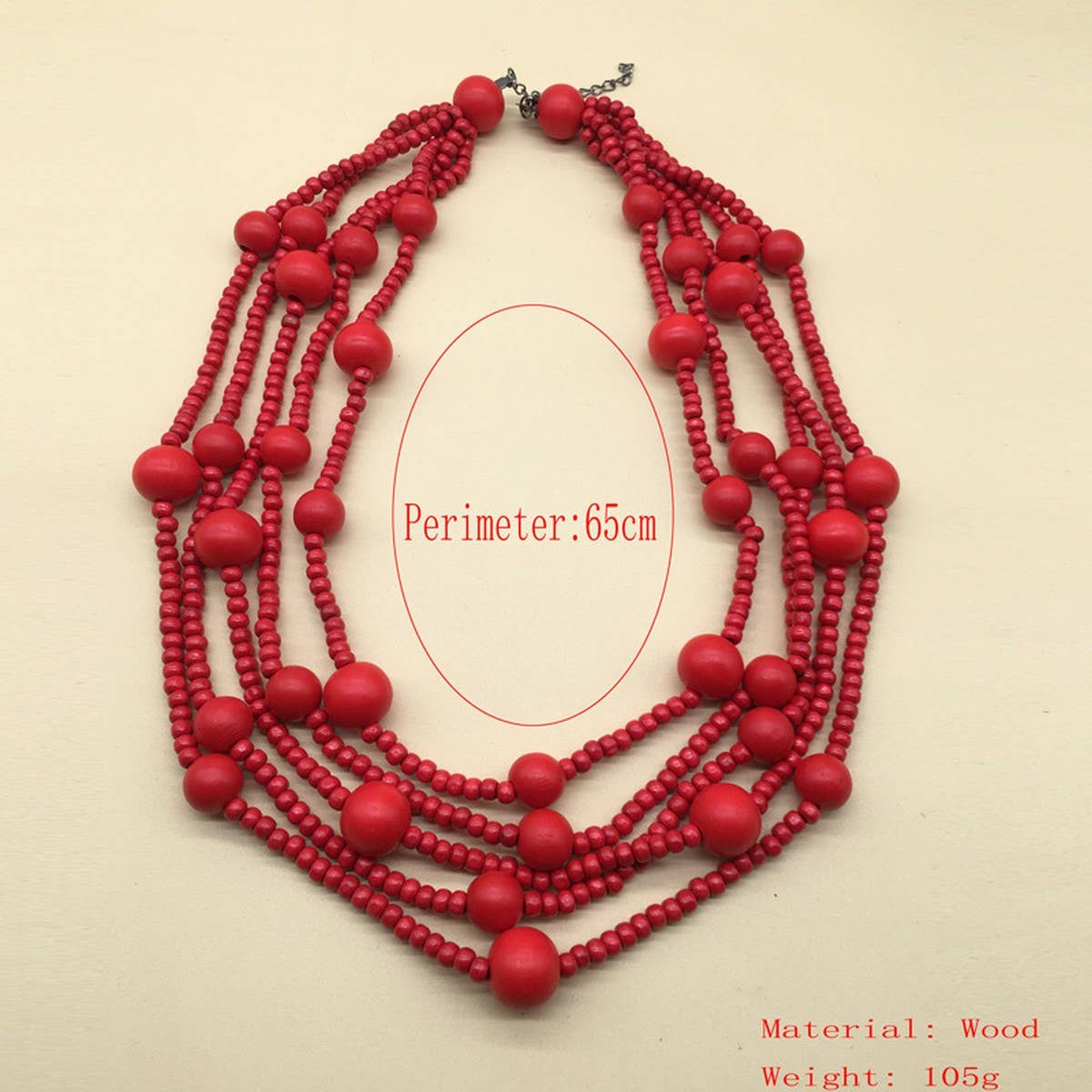 WOODEN BEADS MULTI-LAYERED RED BEADED NECKLACE_CWMM4970