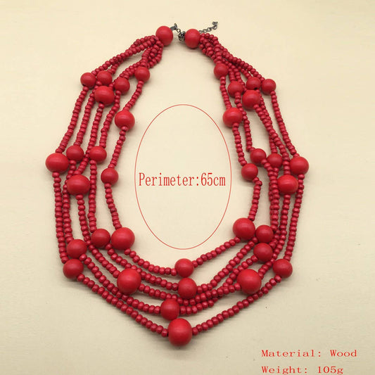 WOODEN BEADS MULTI-LAYERED RED BEADED NECKLACE_CWMM4970