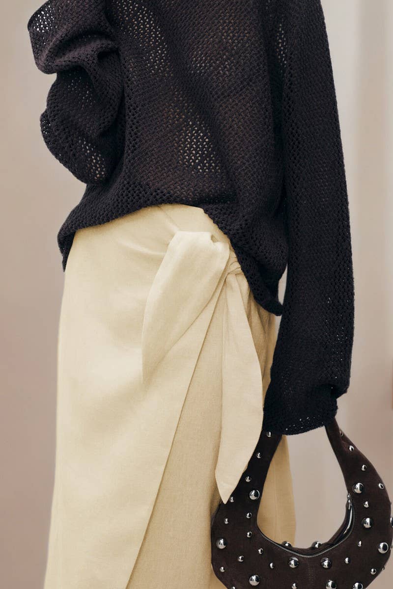 CWBMS0468_SOLID SUMMER MIDI IRREGULAR CASUAL SKIRT