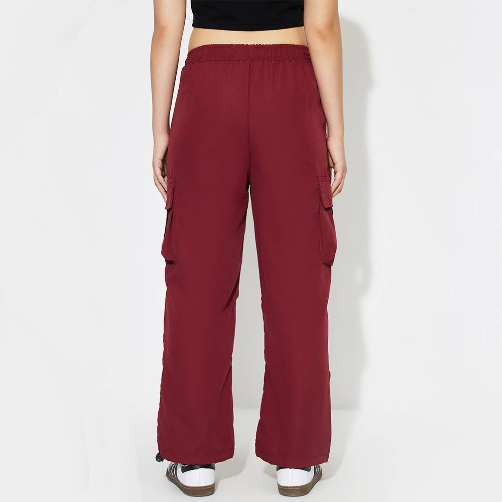 ELASTIC HIGH-WAISTED SOLID COLOR WIDE-LEG PANTS